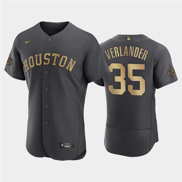 Men's Houston Astros #35 Justin Verlander Charcoal 2022 All-Star Flex Base Stitched Baseball Jersey